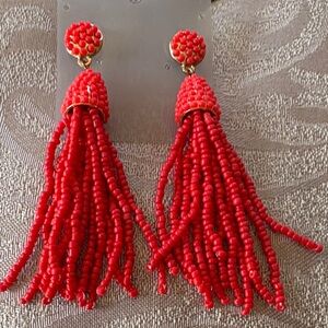 Red Beaded Tassel Earrings